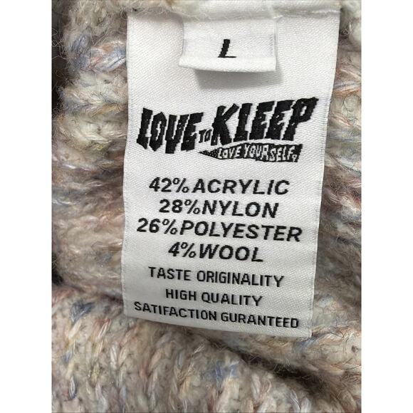 New KLEEP Kelve Heavy Gauge Kelve Ripped Knit Sweater Men's Size Large L Natural - Picture 4 of 4